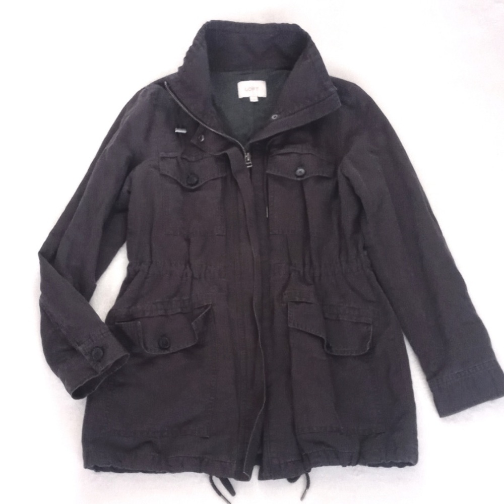 Ann Taylor LOFT Linen Blend Grey Cargo /Utility Style Women's long Sleeve Coat M